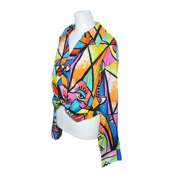 Live 4 Truth Crop Blouse Women L Colorful Funky Abstract Art Long Sleeve Picasso - Picture 3 of 10